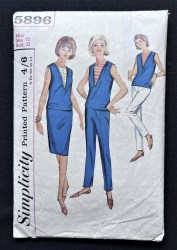 5896 SIMPLICITY 1964 SLIM SKIRT, SKINNY PANTS, SLEEVELESS V TOP, VESTEE PATTERN 14 34B